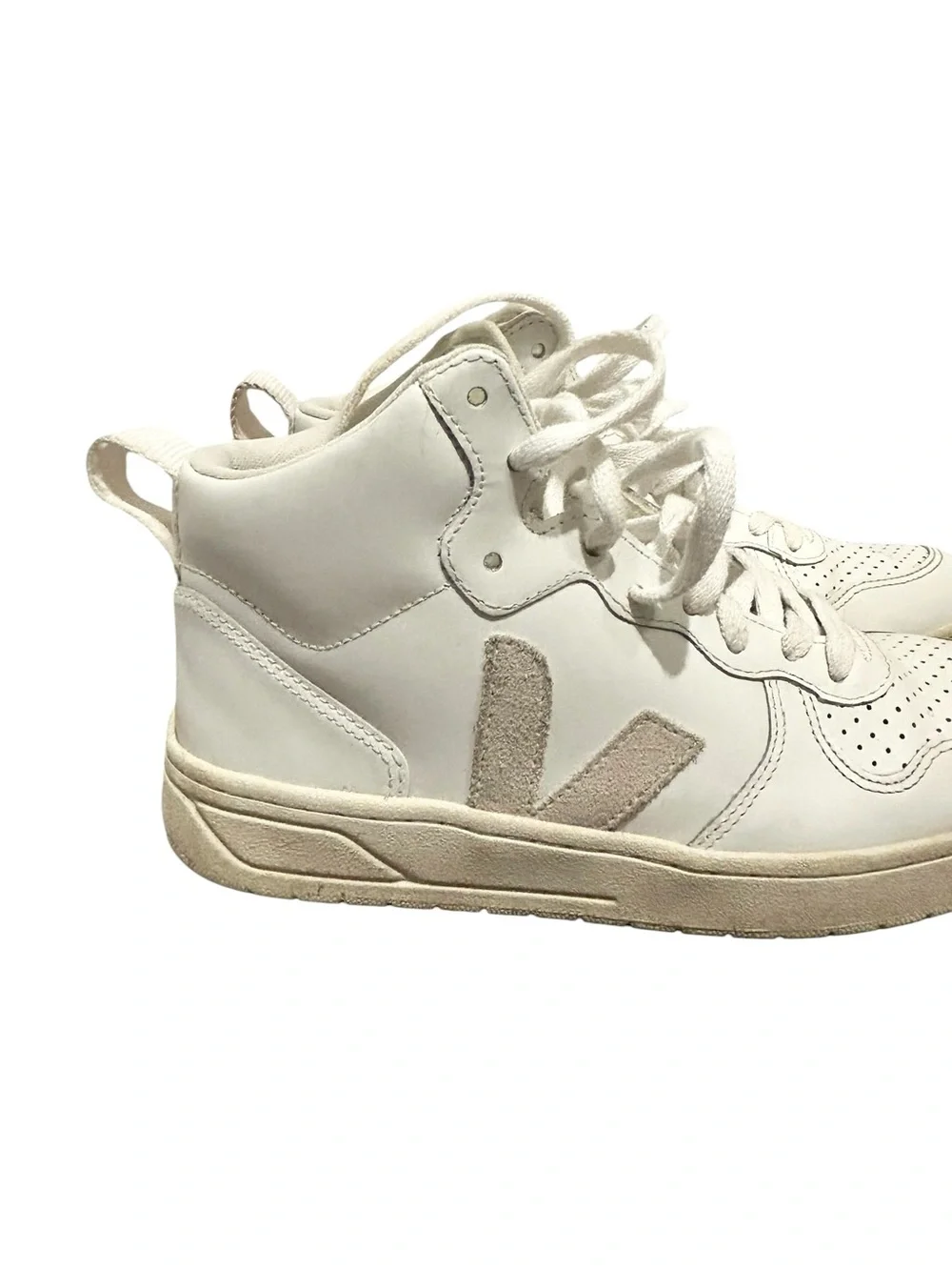 Veja V-15 Mid-Top Leather Sneaker in White Natural Size Womens US 7